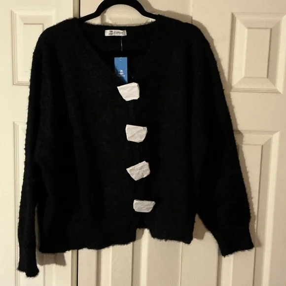 Cupshe Black Cardigan with Bow Details - Picture 2 of 4